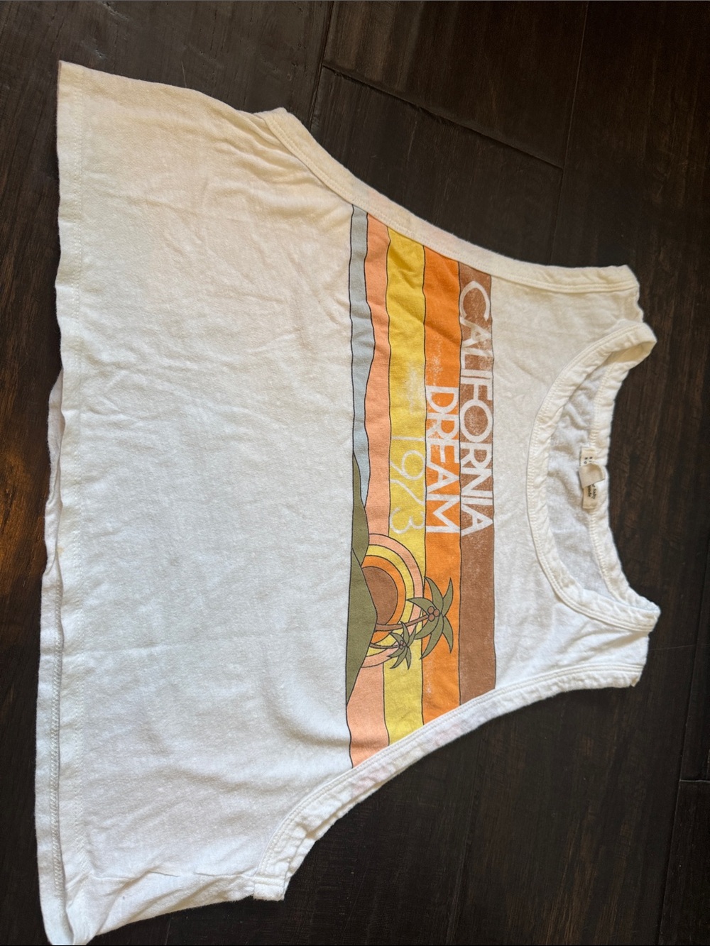 Billabong White Tank Top with Orange Yellow Brown and Green Retro Stripes